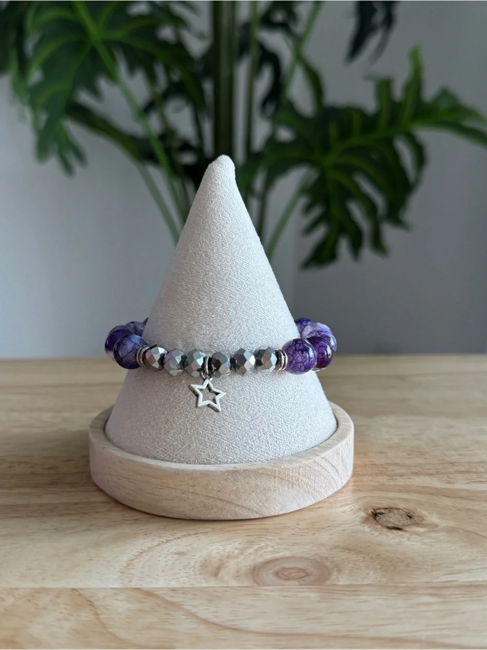 Purple Marbled Beaded Stretch Bracelet w/ Silver Star Charm | Ryze Party